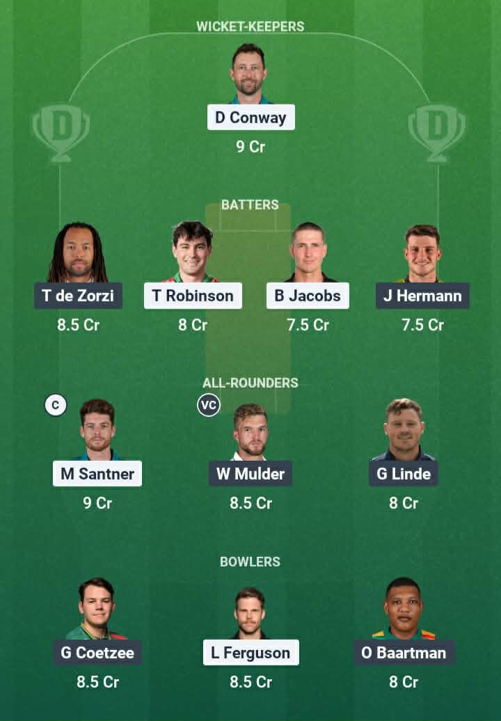 Screenshot from Dream11 app. Possible XIs, Fantasy Cricket Tips, Mount Maunganui Pitch Report & Dream11 Prediction for the 1st T20: NZ vs SA 2026 Today.