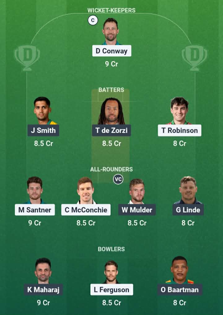 Screenshot from Dream11 app. Possible XIs, Fantasy Cricket Tips, Mount Maunganui Pitch Report & Dream11 Prediction for the 1st T20: NZ vs SA 2026 Today.