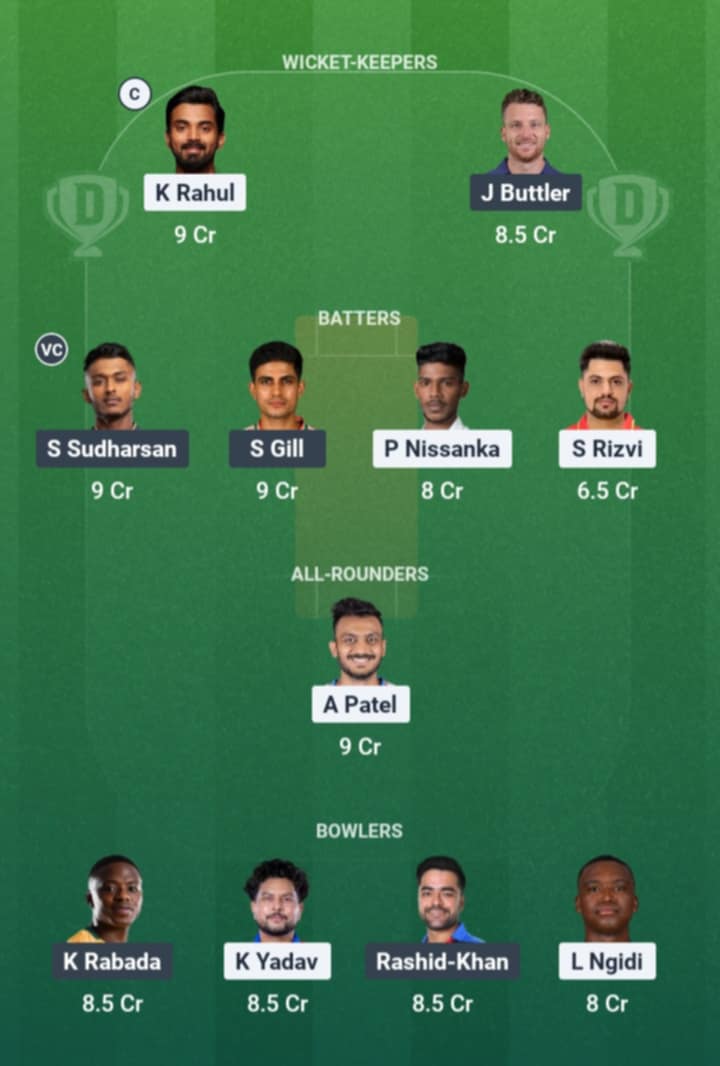 Screenshot from Dream11 app. Possible XIs, Fantasy Cricket Tips, Guwahati Pitch Report & Dream11 Prediction for the 14th match of IPL 2026: DC vs GT Today.