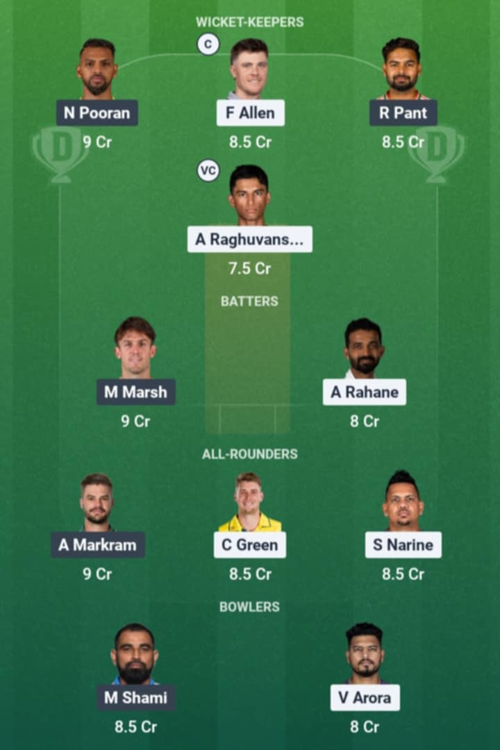 Screenshot from Dream11 app. Possible XIs, Fantasy Cricket Tips, Kolkata Pitch Report & Dream11 Prediction for the 15th match of IPL 2026: KKR vs LSG Today.