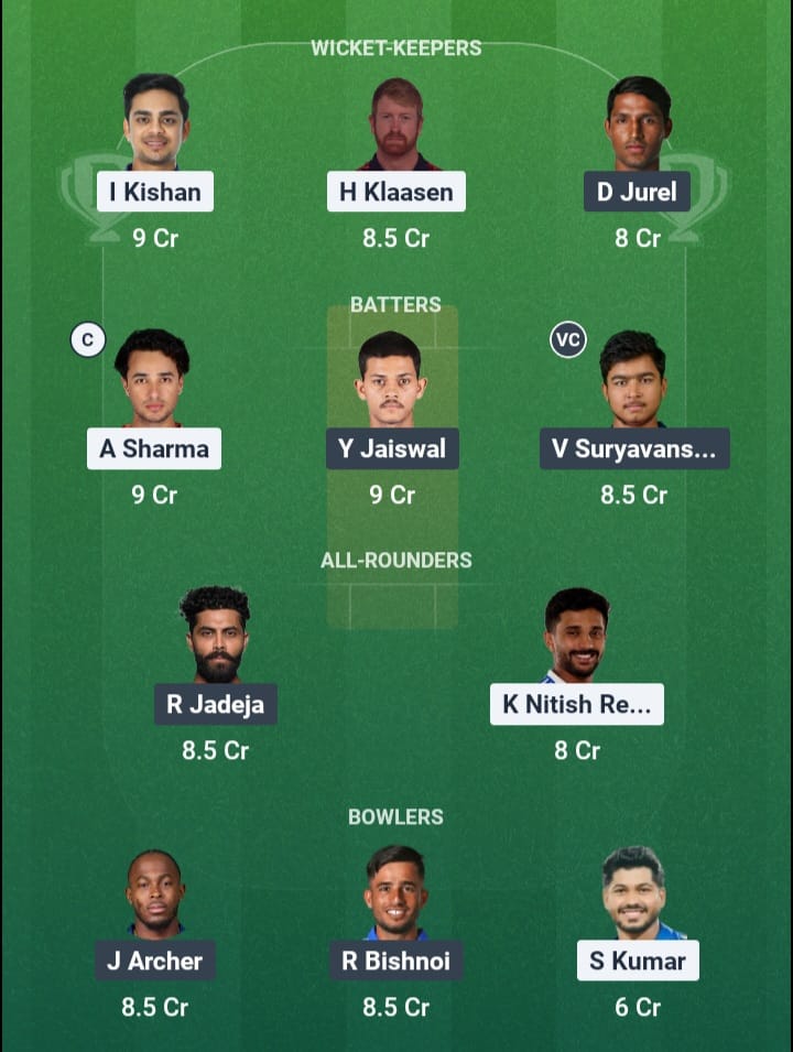 Screenshot from Dream11 app. Possible XIs, Fantasy Cricket Tips, Lucknow Pitch Report & Dream11 Prediction for the 18th match of IPL 2026: SRH vs RR Today.