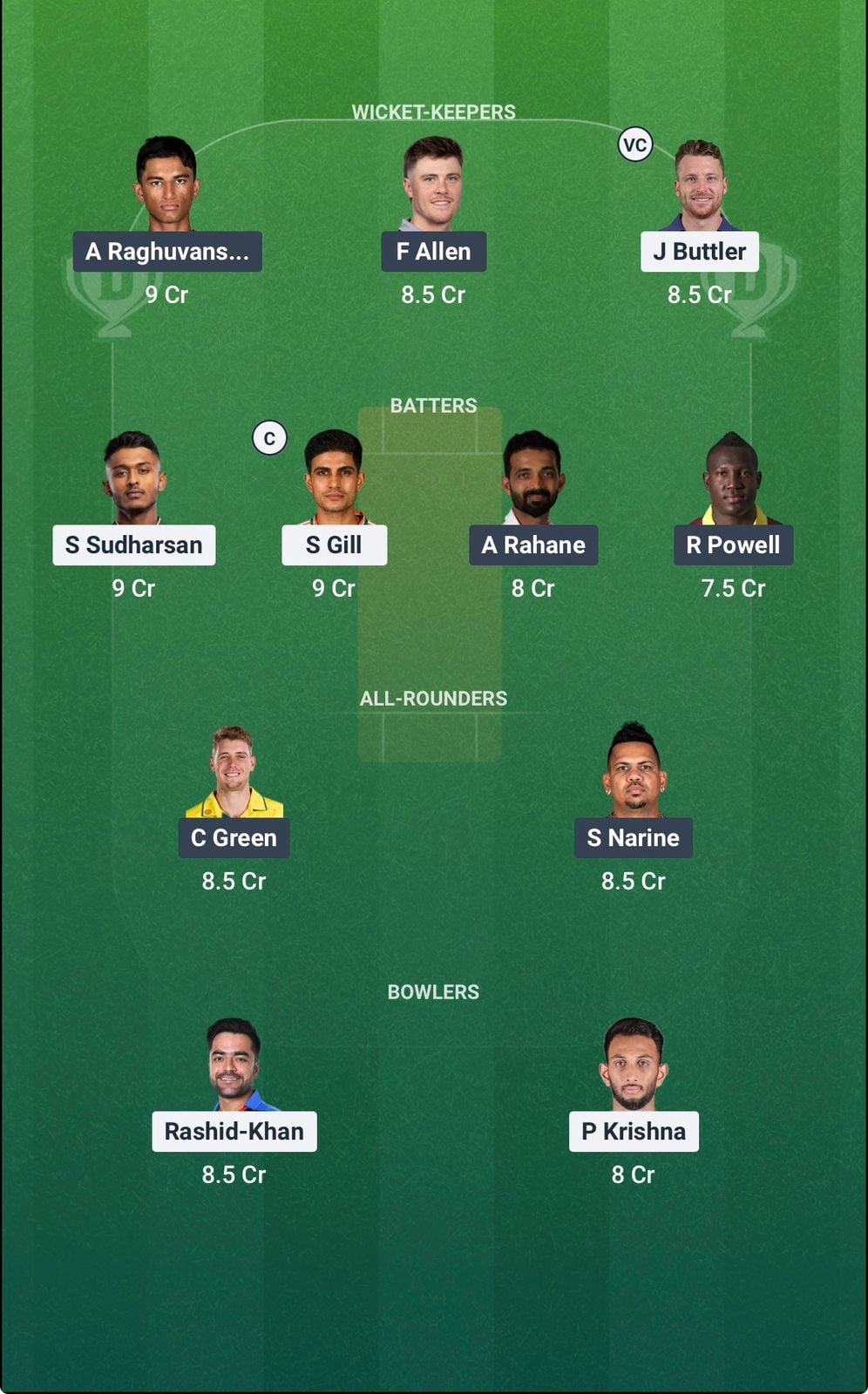 Screenshot from Dream11 app. Possible XIs, Fantasy Cricket Tips, Ahmedabad Pitch Report & Dream11 Prediction for the 25th match of IPL 2026: GT vs KKR Today.