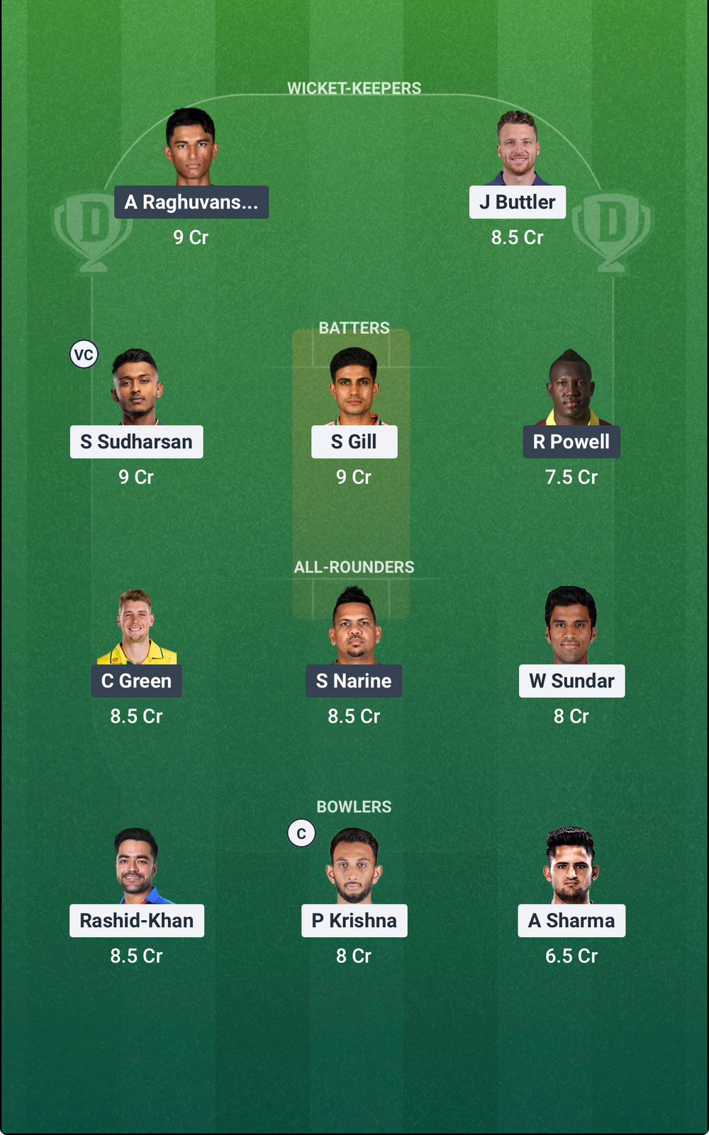 Screenshot from Dream11 app. Possible XIs, Fantasy Cricket Tips, Ahmedabad Pitch Report & Dream11 Prediction for the 25th match of IPL 2026: GT vs KKR Today.