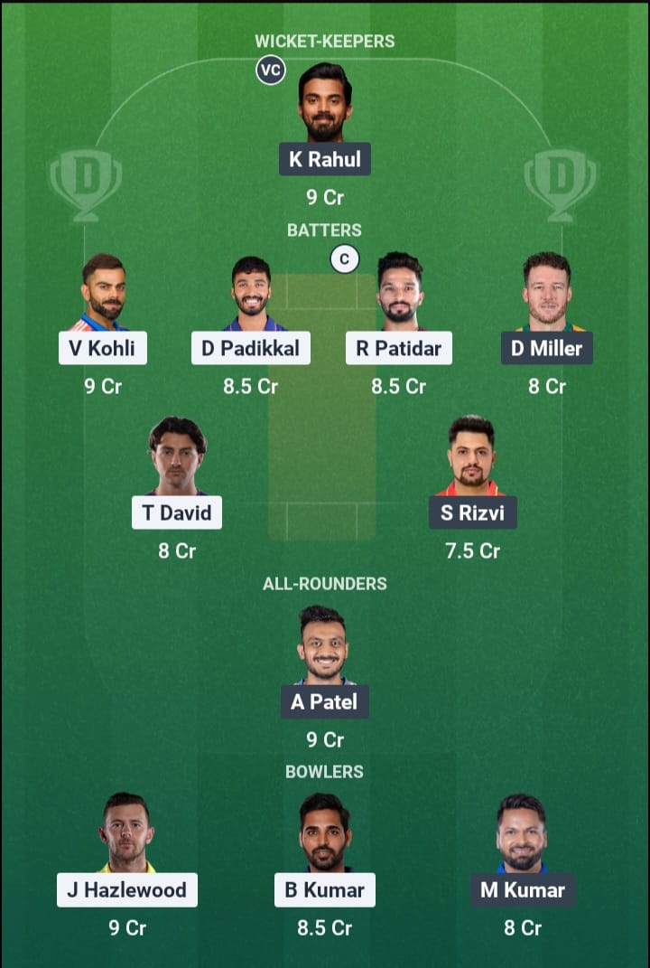 Screenshot from Dream11 app. Possible XIs, Fantasy Cricket Tips, Bengaluru Pitch Report & Dream11 Prediction for the 26th match of IPL 2026: RCB vs DC Today.