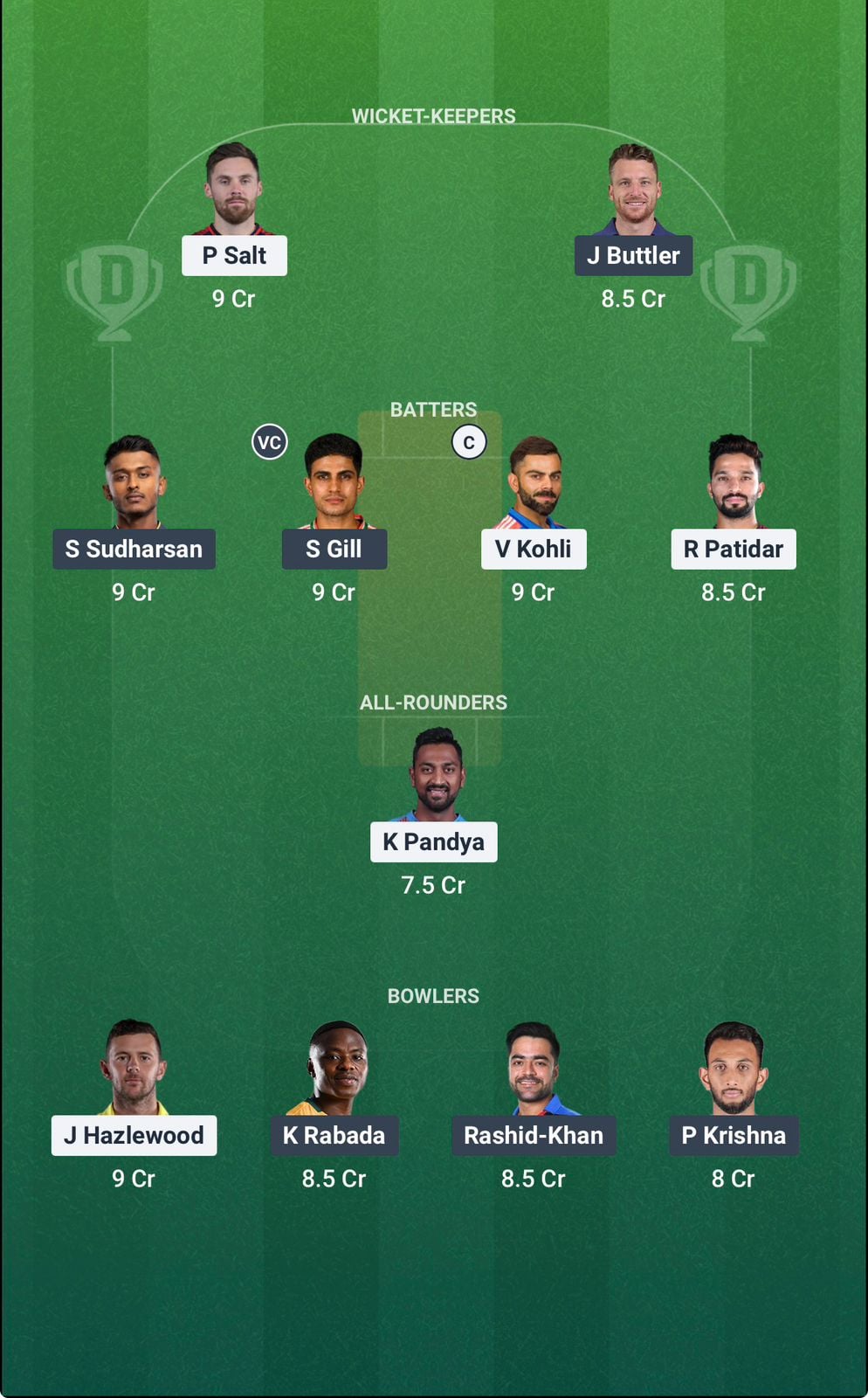 Screenshot from Dream11 app. Possible XIs, Fantasy Cricket Tips, Bengaluru Pitch Report & Dream11 Prediction for the 34th match of IPL 2026: RCB vs GT Today.