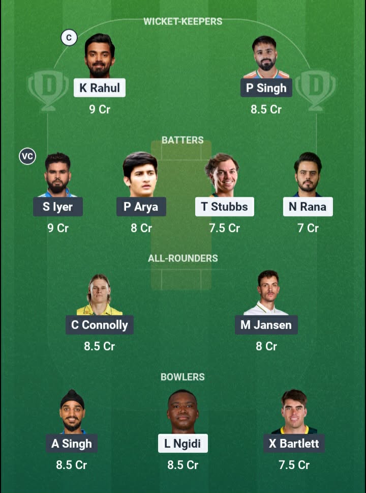 Screenshot from Dream11 app. Possible XIs, Fantasy Cricket Tips, Delhi Pitch Report & Dream11 Prediction for the 35th match of IPL 2026: DC vs PBKS Today.