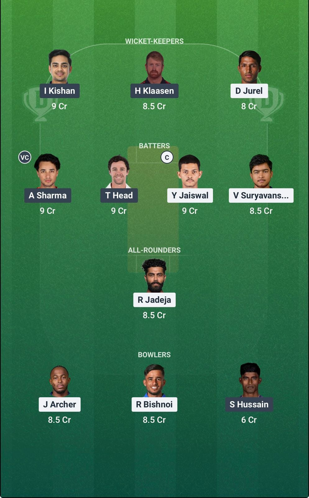 Screenshot from Dream11 app. Possible XIs, Fantasy Cricket Tips, Jaipur Pitch Report & Dream11 Prediction for the 36th match of IPL 2026: RR vs SRH Today.