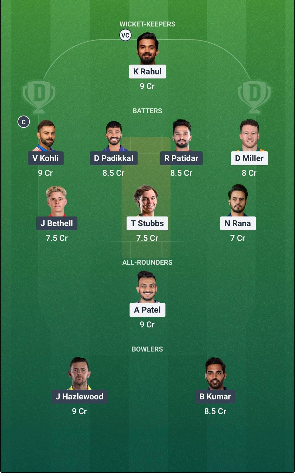 Screenshot from Dream11 app. Possible XIs, Fantasy Cricket Tips, Delhi Pitch Report & Dream11 Prediction for the 39th match of IPL 2026: DC vs RCB Today.