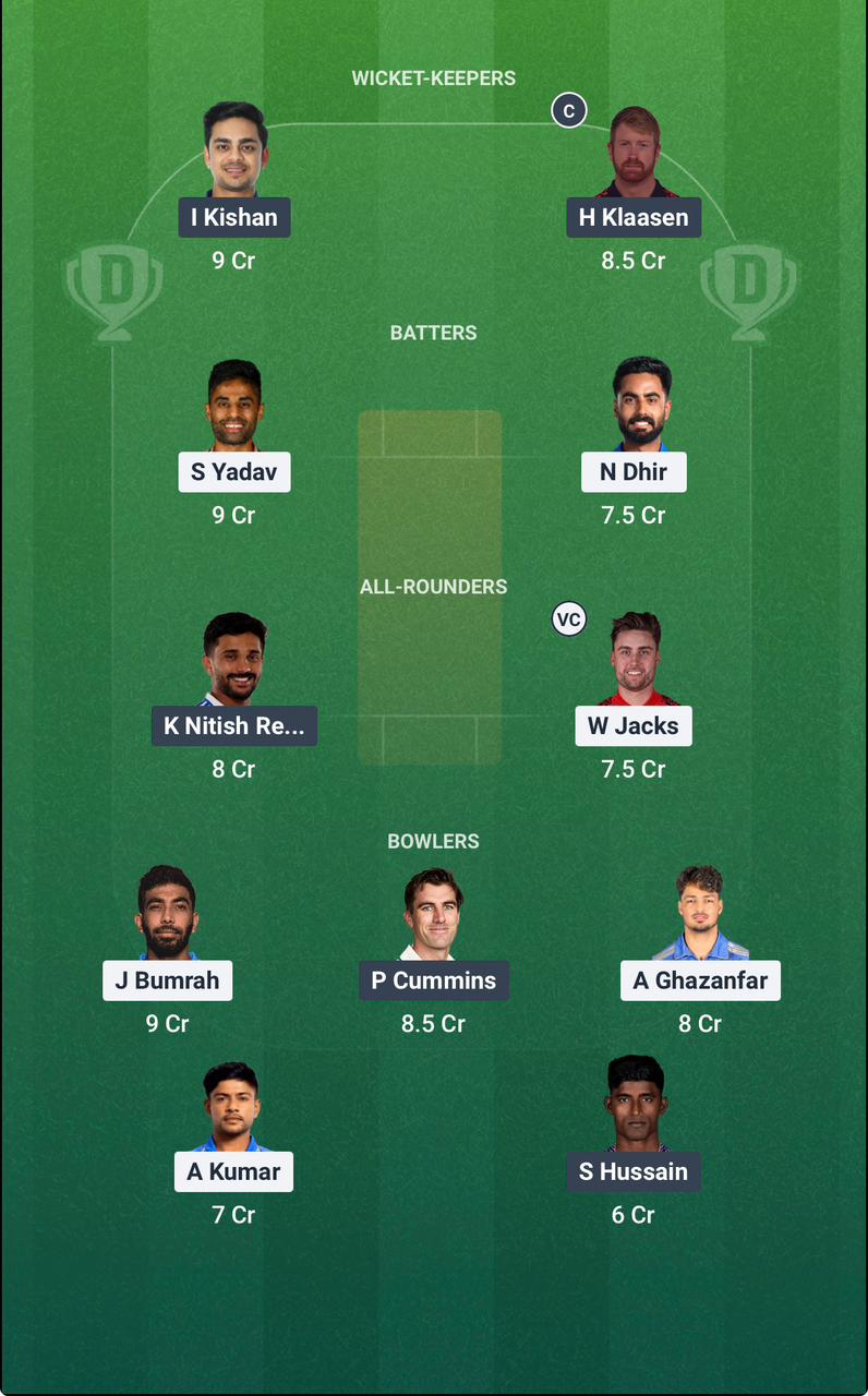 Screenshot from Dream11 app. Possible XIs, Fantasy Cricket Tips, Wankhede Pitch Report & Dream11 Prediction for the 41st match of IPL 2026: MI vs SRH Today.
