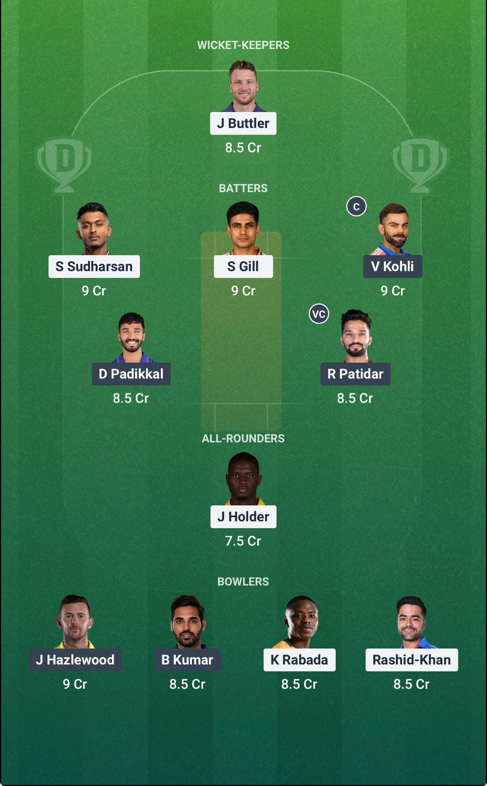 Screenshot from Dream11 app. Possible XIs, Fantasy Cricket Tips, Ahmedabad Pitch Report & Dream11 Prediction for the 42nd match of IPL 2026: GT vs RCB Today.