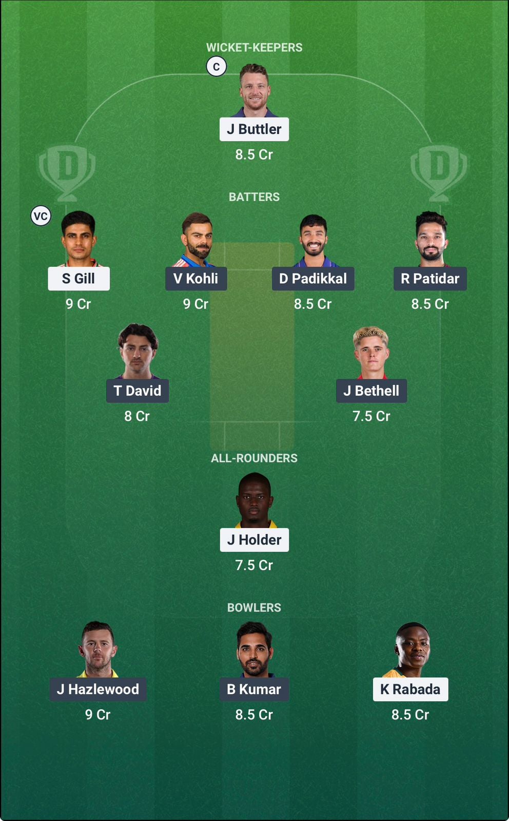 Screenshot from Dream11 app. Possible XIs, Fantasy Cricket Tips, Ahmedabad Pitch Report & Dream11 Prediction for the 42nd match of IPL 2026: GT vs RCB Today.