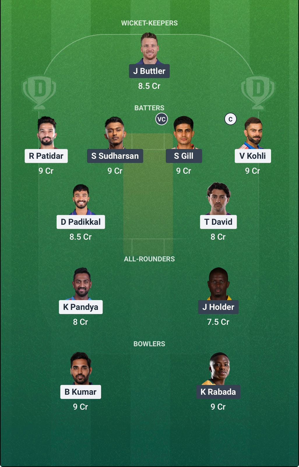 Screenshot from Dream11 app. Possible XIs, Fantasy Cricket Tips, Dharamsala Pitch Report & Dream11 Prediction for IPL 2026 Qualifier: RCB vs GT Today.