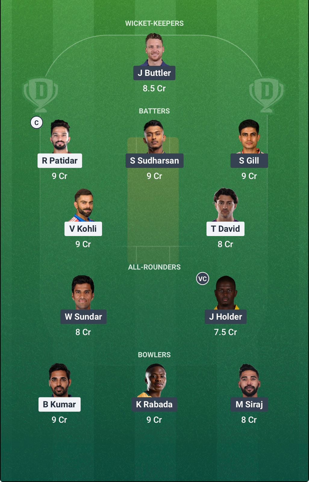 Screenshot from Dream11 app. Possible XIs, Fantasy Cricket Tips, Dharamsala Pitch Report & Dream11 Prediction for IPL 2026 Qualifier: RCB vs GT Today.