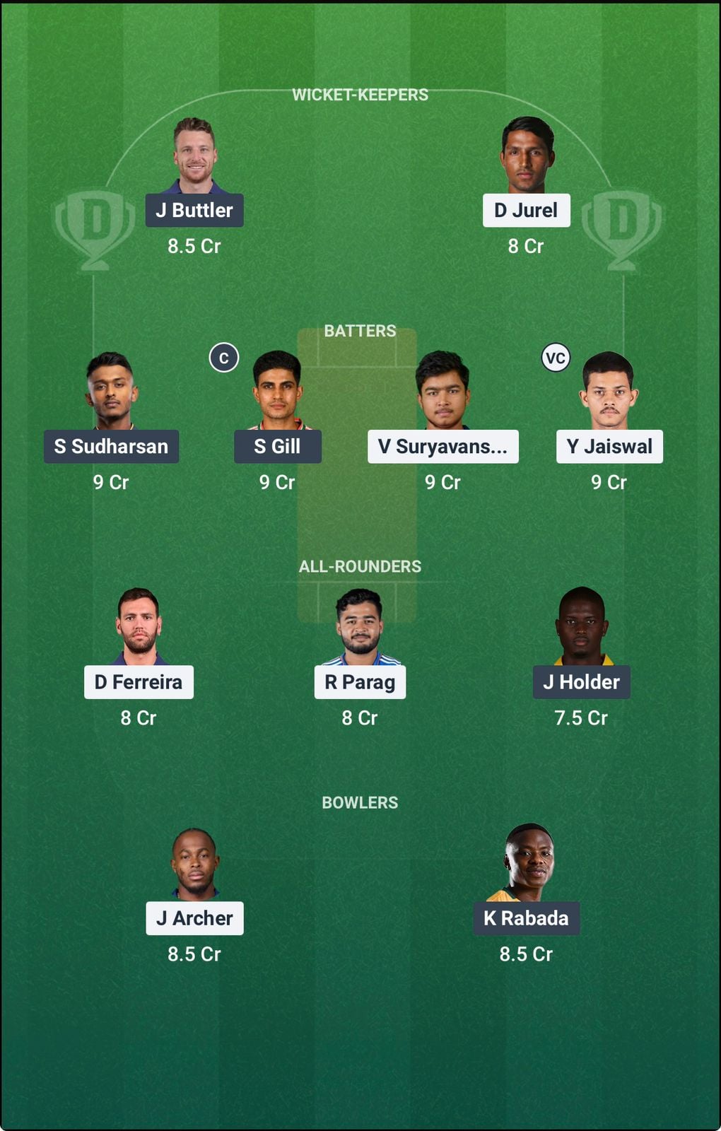 Screenshot from Dream11 app. Possible XIs, Fantasy Cricket Tips, Jaipur Pitch Report & Dream11 Prediction for the 52nd match of IPL 2026: RR vs GT today.
