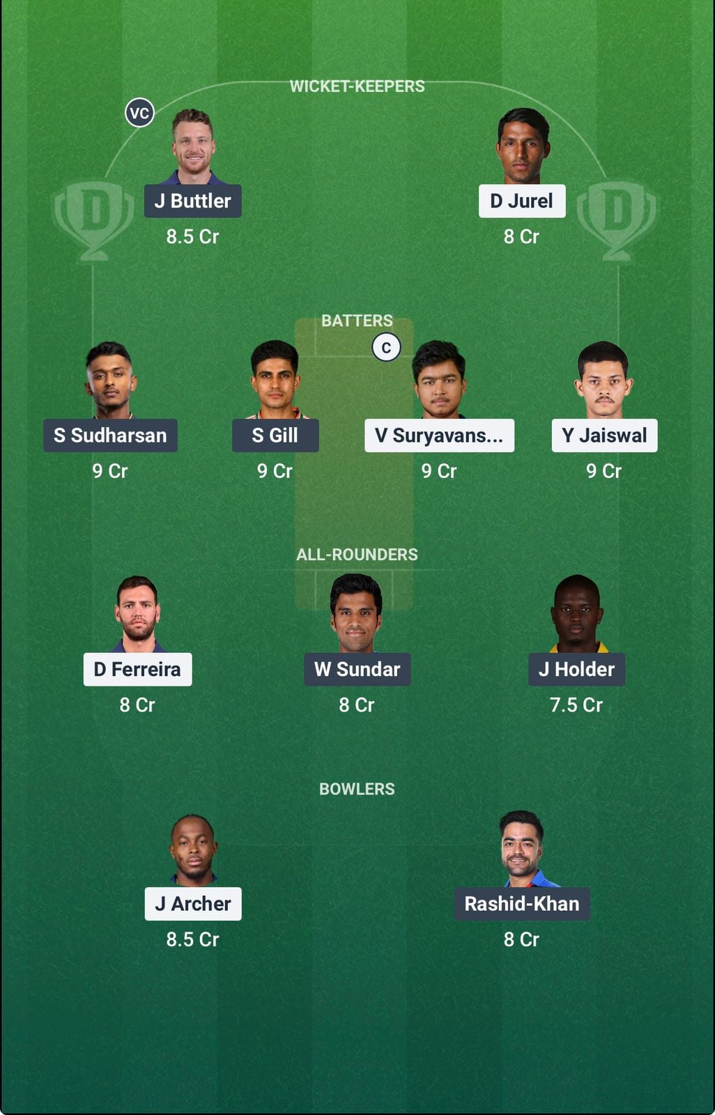 Screenshot from Dream11 app. Possible XIs, Fantasy Cricket Tips, Jaipur Pitch Report & Dream11 Prediction for the 52nd match of IPL 2026: RR vs GT today.