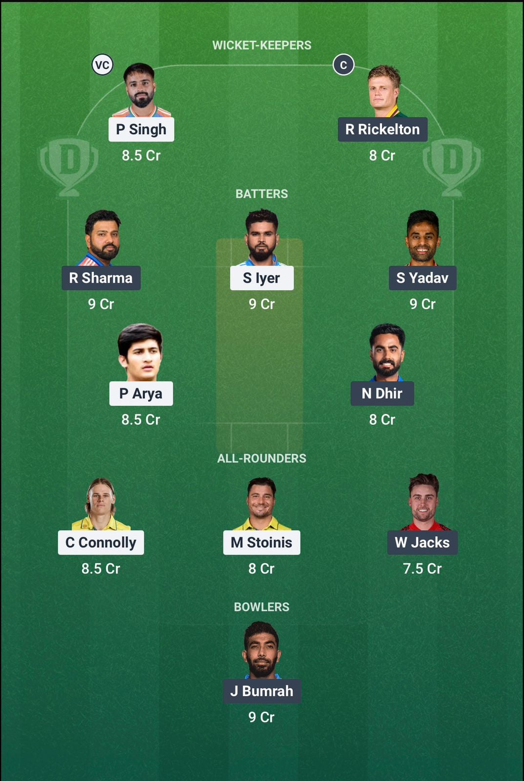 Screenshot from Dream11 app. Possible XIs, Fantasy Cricket Tips, Dharamsala Pitch Report & Dream11 Prediction for the 58th match of IPL 2026: PBKS vs MI Today.