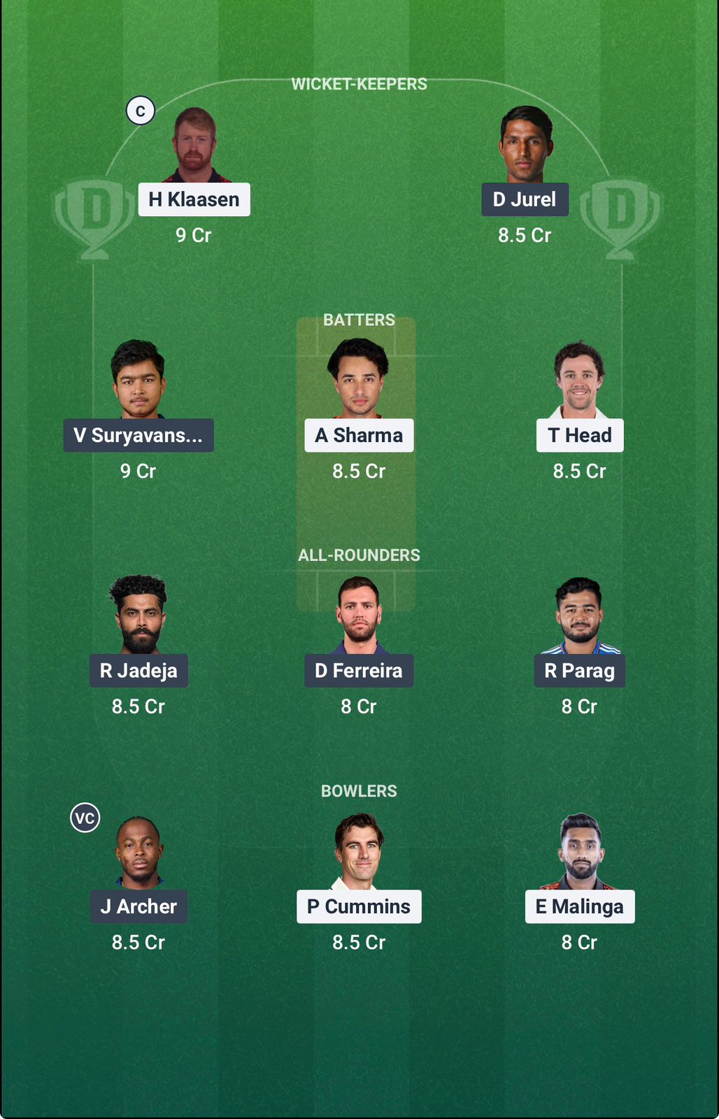 Screenshot from Dream11 app. Possible XIs, Fantasy Cricket Tips, Mullanpur Pitch Report & Dream11 Prediction for IPL 2026 Eliminator: SRH vs RR Today.