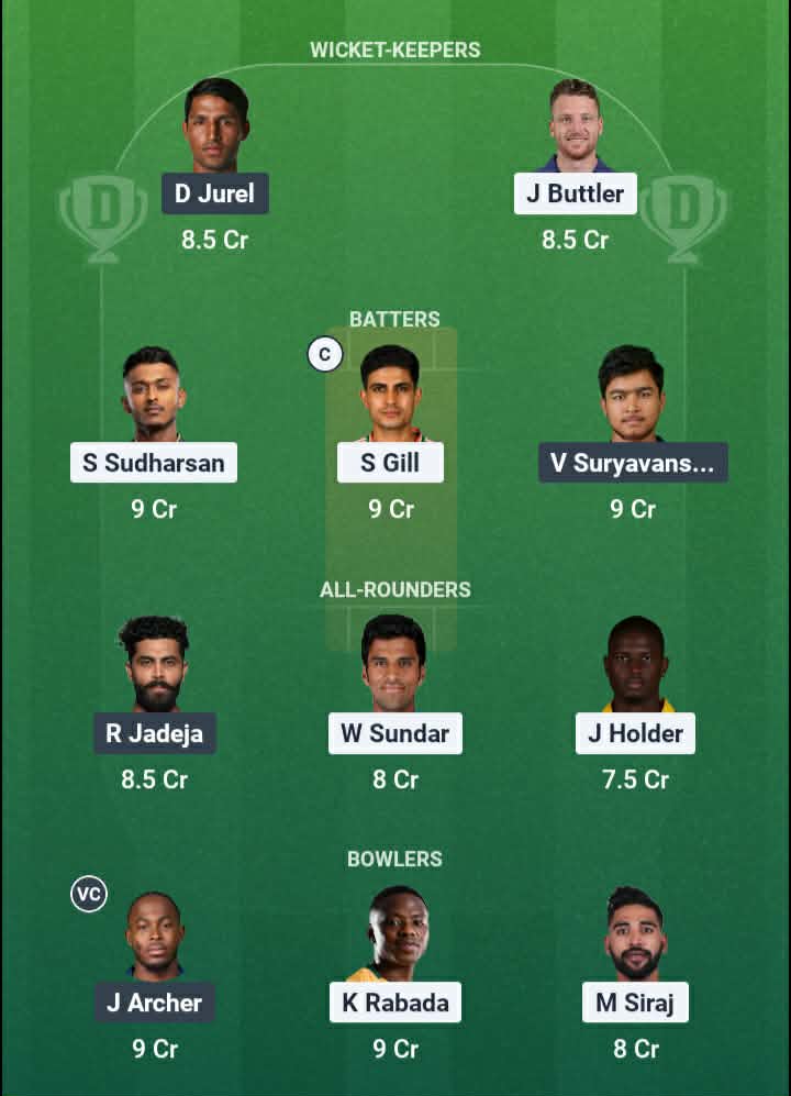 Screenshot from Dream11 app. Possible XIs, Fantasy Cricket Tips, Mullanpur Pitch Report & Dream11 Prediction for IPL 2026 Qualifier 2: RR vs GT Today.