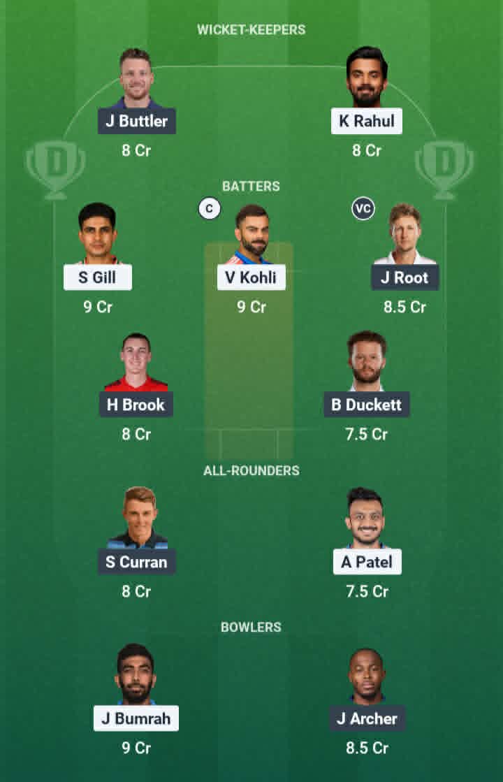 Screenshot from Dream11 app. Possible XIs, Fantasy Cricket Tips, Cardiff Pitch Report & Dream11 Prediction for ENG vs IND 2nd ODI Today.