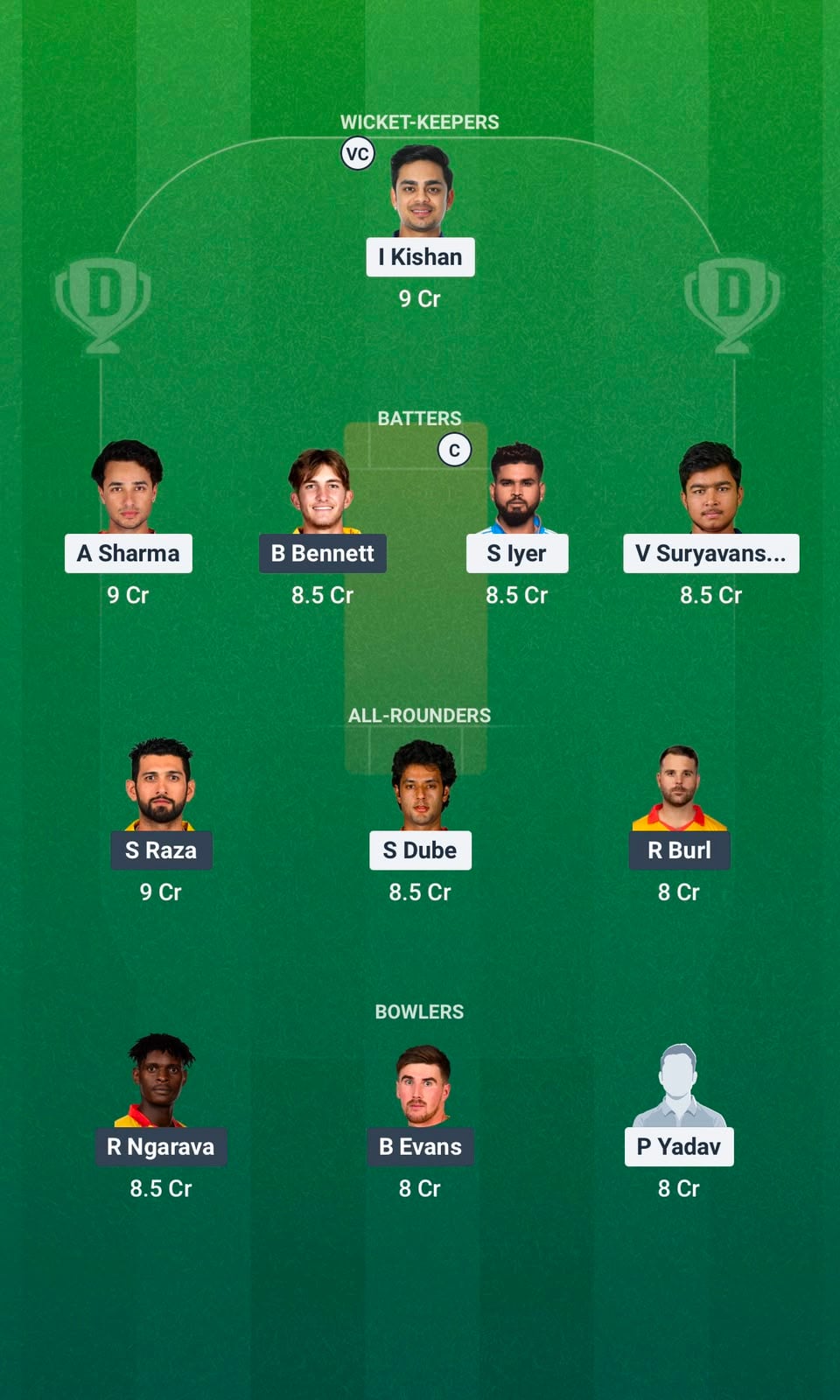 Screenshot from Dream11 app. Possible XIs, Fantasy Cricket Tips, Harare Pitch Report & Dream11 Prediction for IND vs ZIM 1st T20 Today.