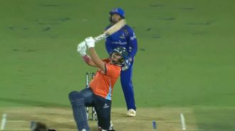 Lhuan dre-Pretorius hits 102m six during his unbeaten century for San Francisco Unicorns against MI New York in Dallas.