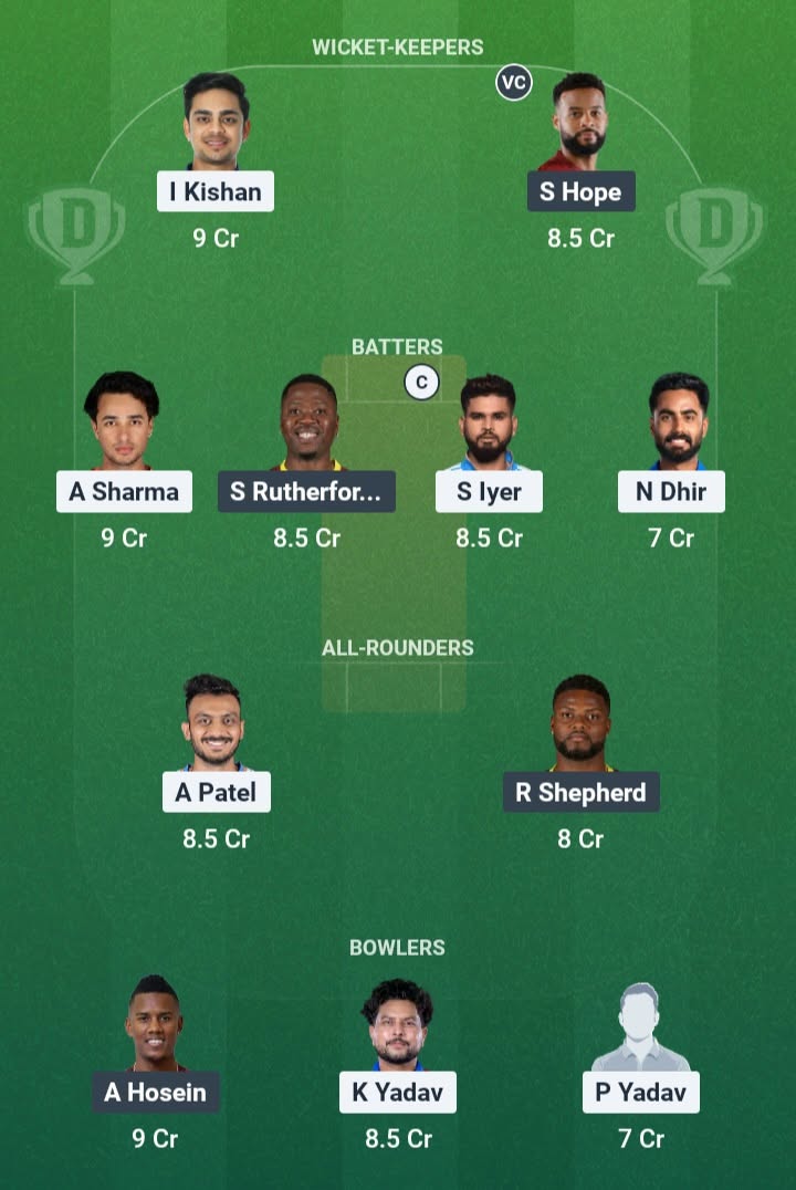 Screenshot from Dream11 app. A look at the Possible XIs, Fantasy Cricket Tips, Ranchi Pitch Report & Dream11 Prediction for IND vs WI 2nd T20 Today.