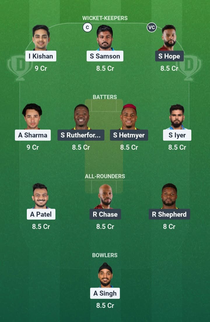 Screenshot from Dream11 app. A look at the Possible XIs, Fantasy Cricket Tips, Indore Pitch Report & Dream11 Prediction for IND vs WI 3rd T20 Today.