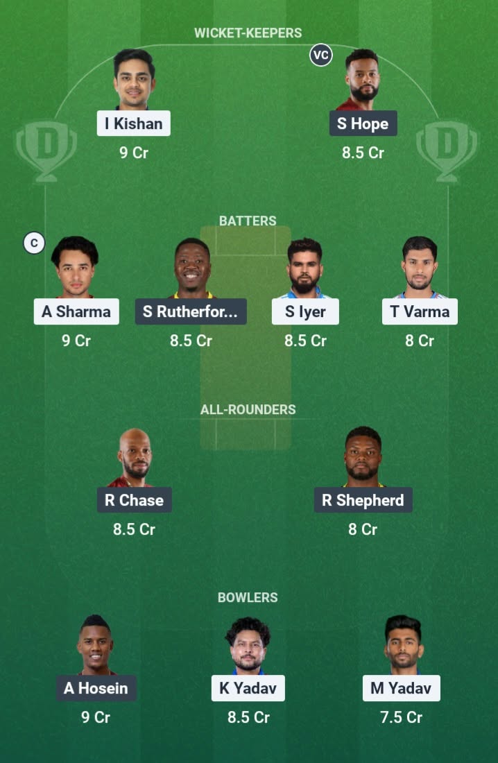 Screenshot from Dream11 app. A look at the Possible XIs, Fantasy Cricket Tips, Indore Pitch Report & Dream11 Prediction for IND vs WI 3rd T20 Today.