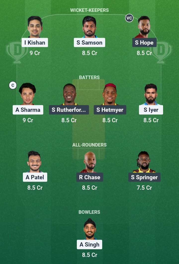 Screenshot from Dream11 app. A look at the Possible XIs, Fantasy Cricket Tips, Hyderabad Pitch Report & Dream11 Prediction for IND vs WI 4th T20 Today.