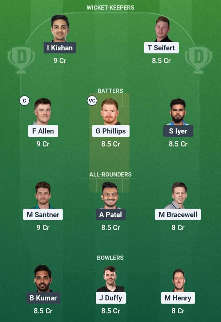 Screenshot from Dream11 app. A look at the Possible XIs, Fantasy Cricket Tips, Christchurch Pitch Report & Dream11 Prediction for NZ vs IND 1st T20 Today.