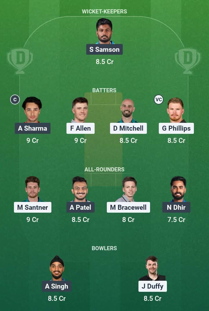 Screenshot from Dream11 app. A look at the Possible XIs, Fantasy Cricket Tips, Hamilton Pitch Report & Dream11 Prediction for NZ vs IND 5th T20 Today 1 November 2026