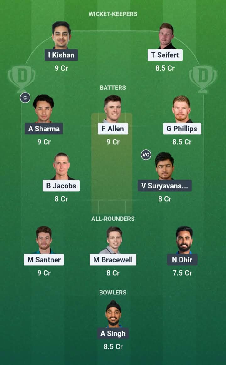 Screenshot from Dream11 app. A look at the Possible XIs, Fantasy Cricket Tips, Hamilton Pitch Report & Dream11 Prediction for NZ vs IND 5th T20 Today 1 November 2026